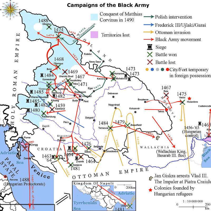 A map illustrating the battles fought by the Black Army