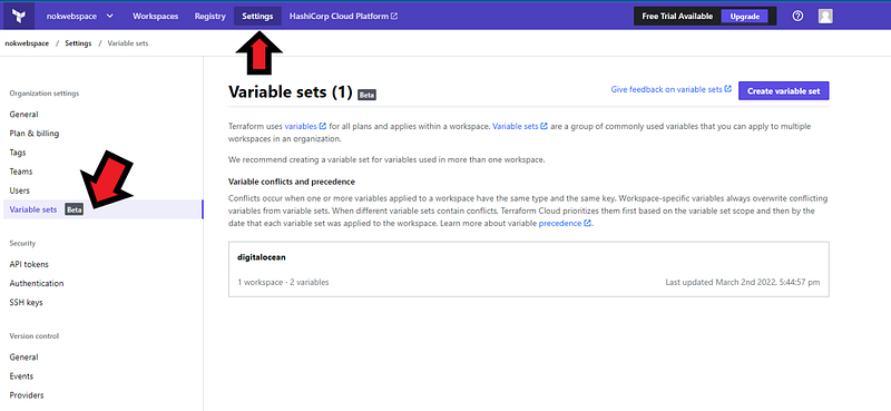 Adding DigitalOcean token to Terraform Cloud