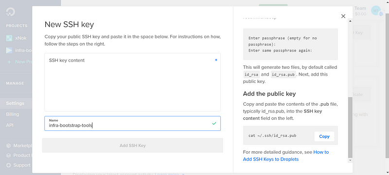 SSH key configuration for DigitalOcean droplets