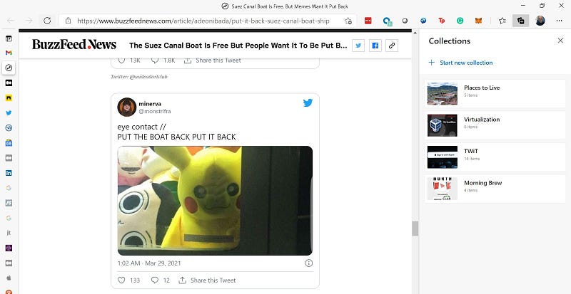 Organizing web pages with Microsoft Edge's Collections feature