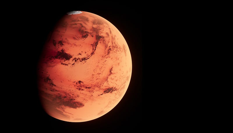 Mars, the red planet with its distinct surface.