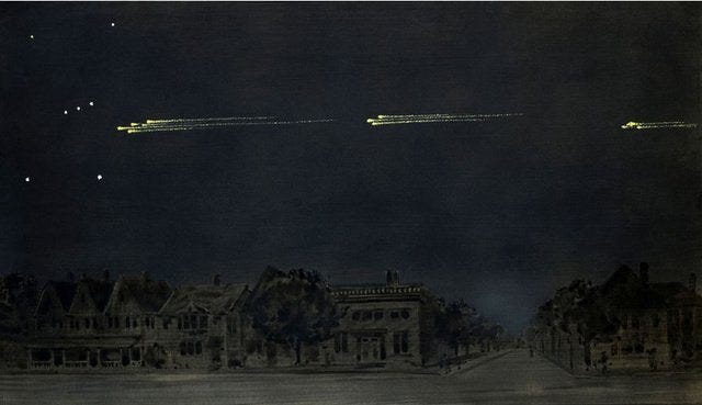 Painting depicting the Great Meteor Procession over Toronto