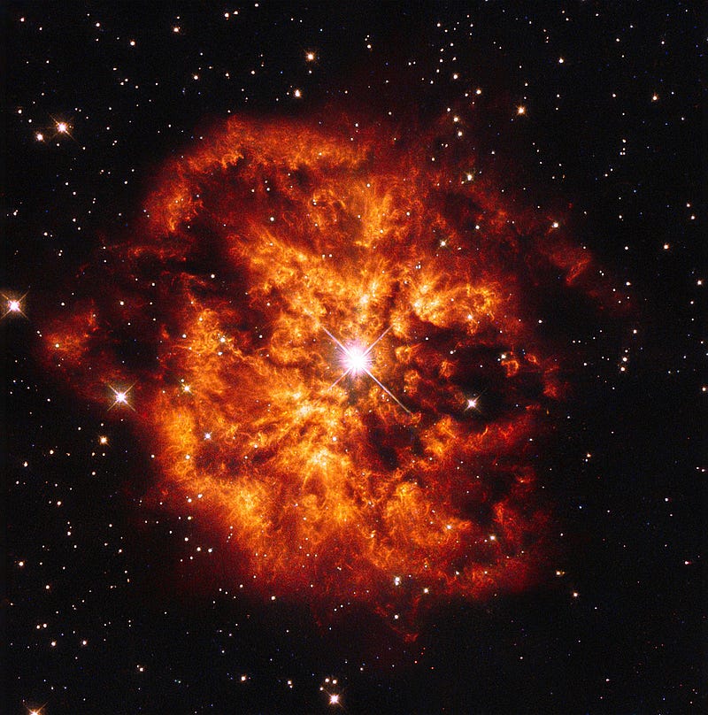 Nebula M1–67 surrounding a Wolf-Rayet star, as seen by Hubble