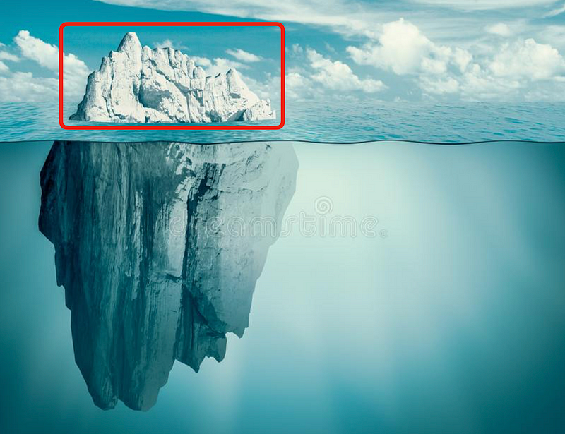 Close-up view of an iceberg partially submerged.