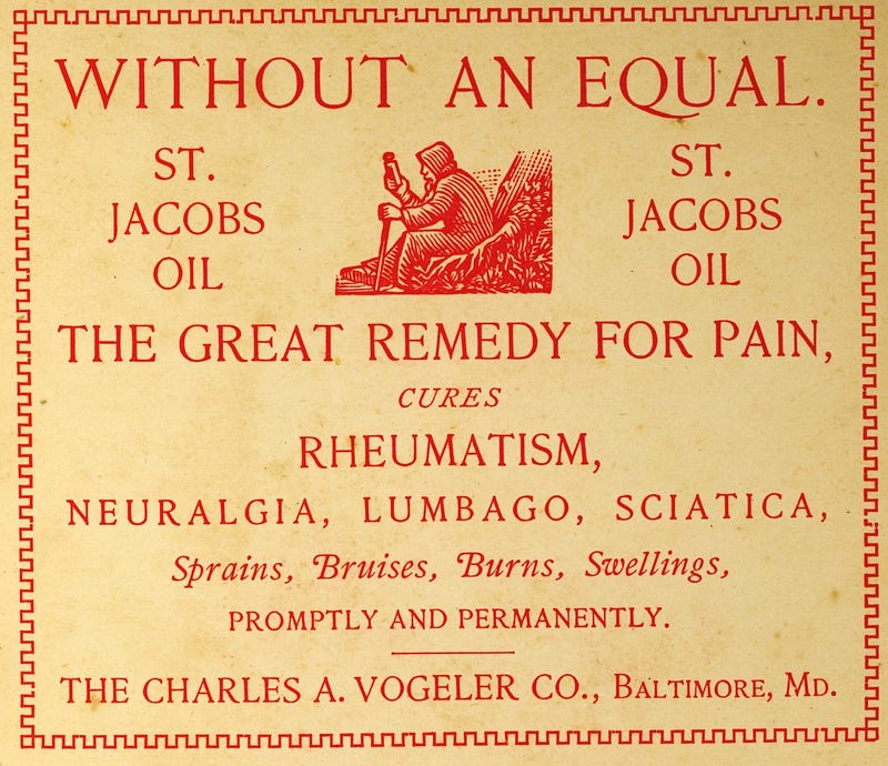 Vintage promotional image for snake oil remedies