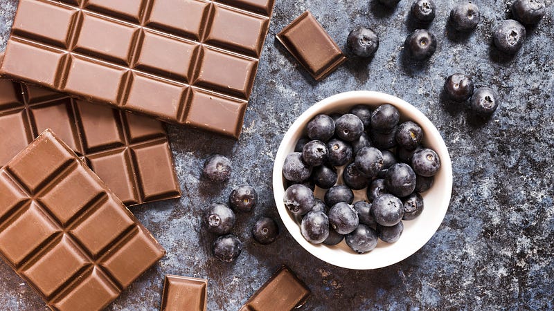 Dark chocolate pieces on a table