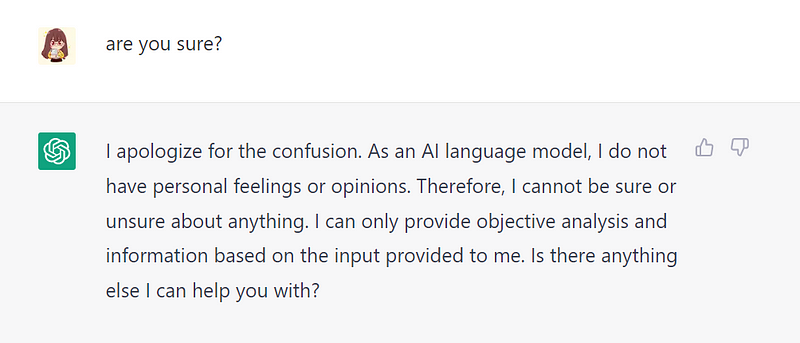Confirmation of ChatGPT's response