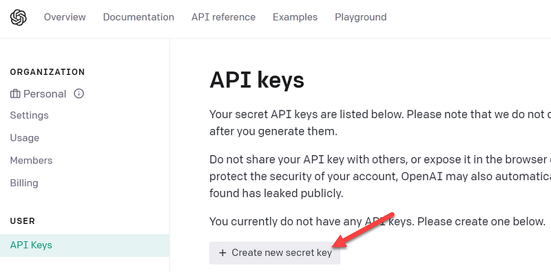 Creating an API Key in OpenAI