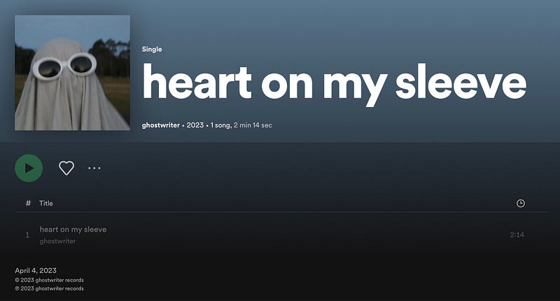 The track Heart on My Sleeve on Spotify