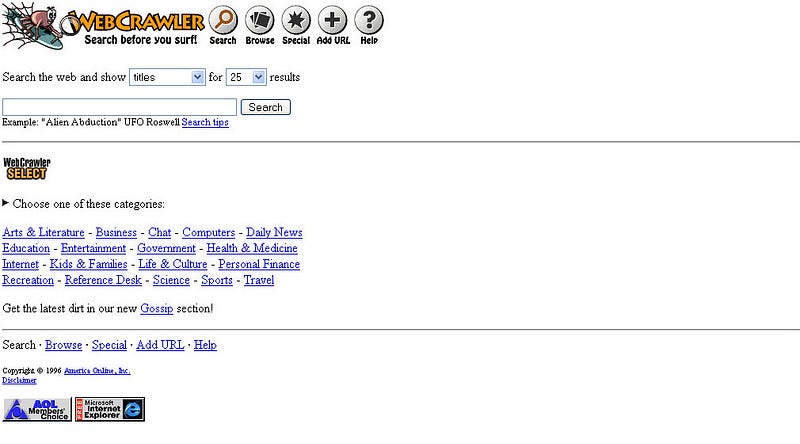 WebCrawler's classic interface