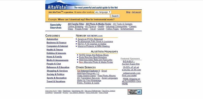 Alta Vista's early interface