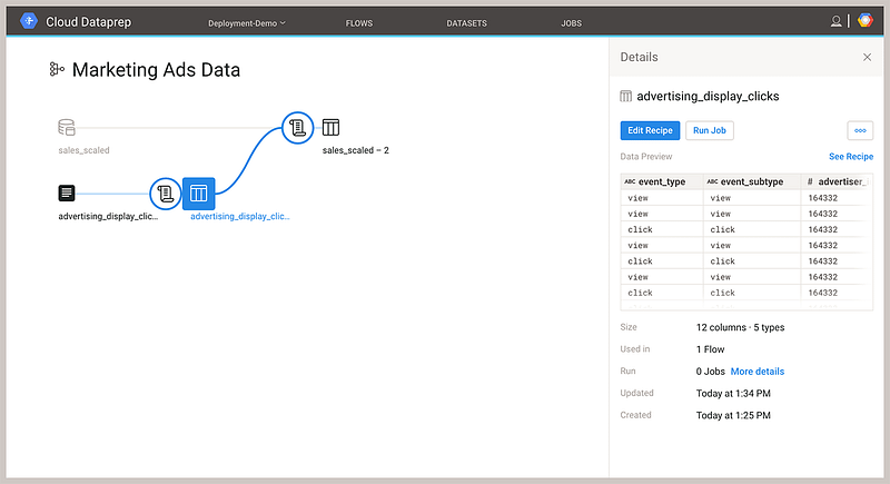 Screenshot of Google Data Prep user interface.