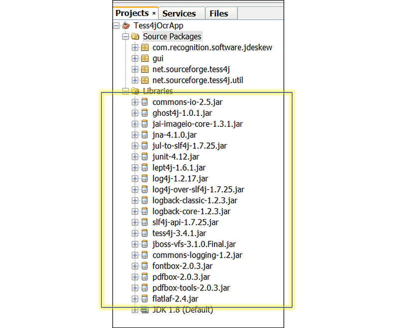 List of JAR dependencies highlighted in the project