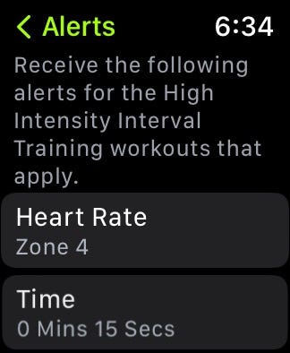 Apple Watch displaying workout alerts