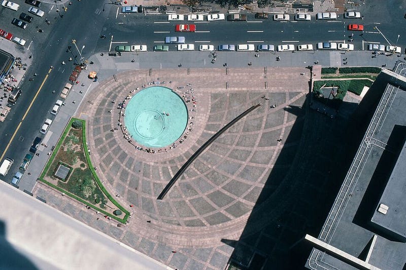 Aerial view of a notable Richard Serra sculpture