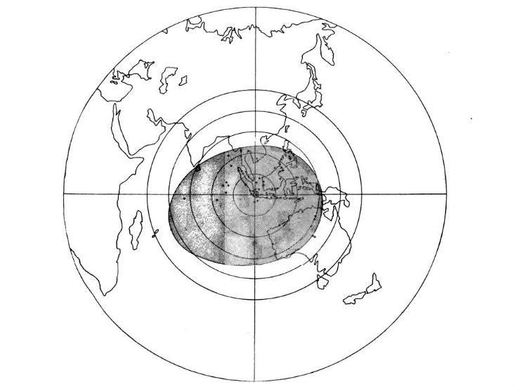 Map illustrating the reach of the Krakatoa explosion