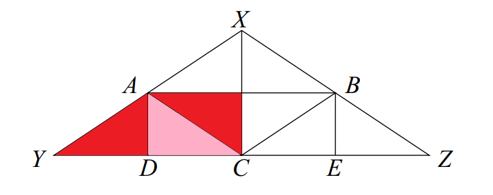 Diagram of smaller triangles in the larger triangle