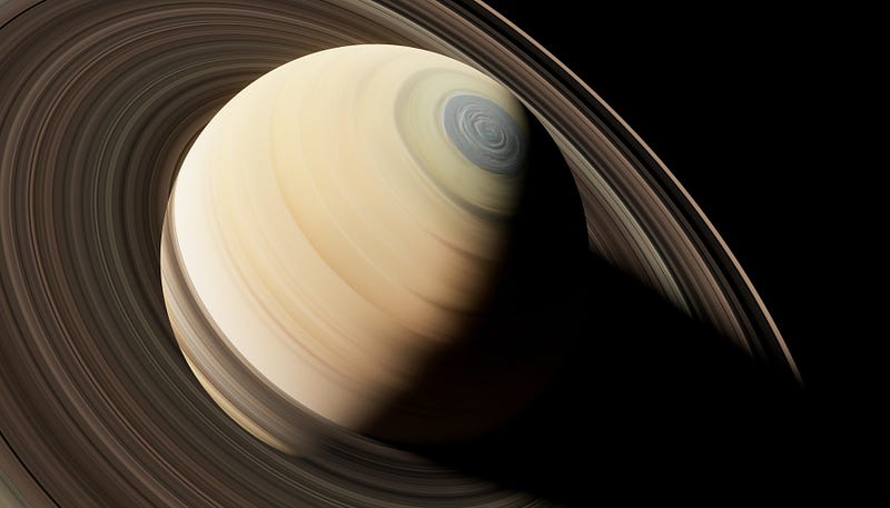 Saturn's rings glowing in the cosmos