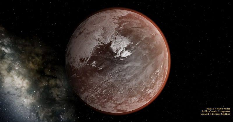 Visualizing a water-rich Mars with a thicker atmosphere