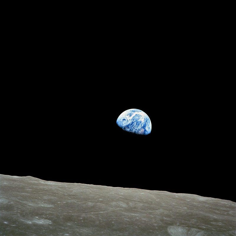 The iconic Earthrise view from Apollo 8 during its lunar mission.