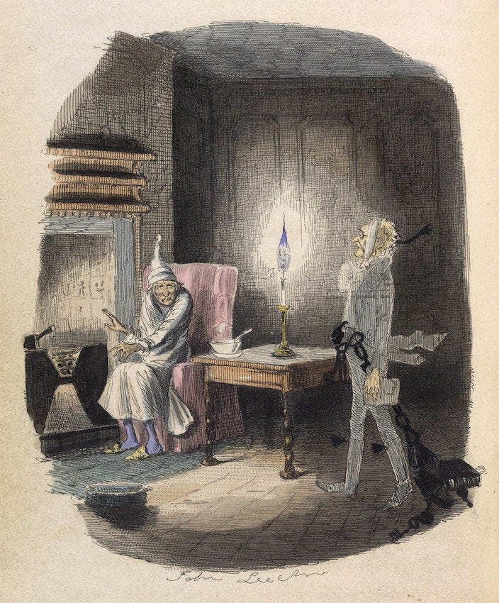 Illustration of Marley’s ghost from A Christmas Carol